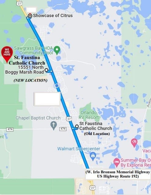 Google Map of new Church Location: 15551 N. Boggy Marsh Road.